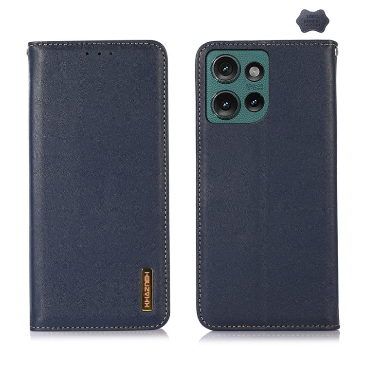 For Motorola Edge 50 Neo KHAZNEH Nappa Top Layer Cowhide Leather Phone Case(Blue) - Motorola Cases by buy2fix | Online Shopping UK | buy2fix