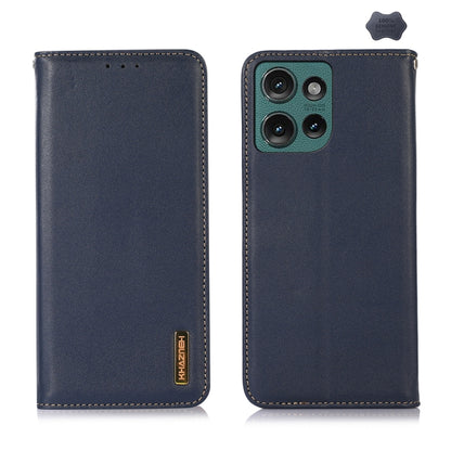 For Motorola Edge 50 Neo KHAZNEH Nappa Top Layer Cowhide Leather Phone Case(Blue) - Motorola Cases by buy2fix | Online Shopping UK | buy2fix