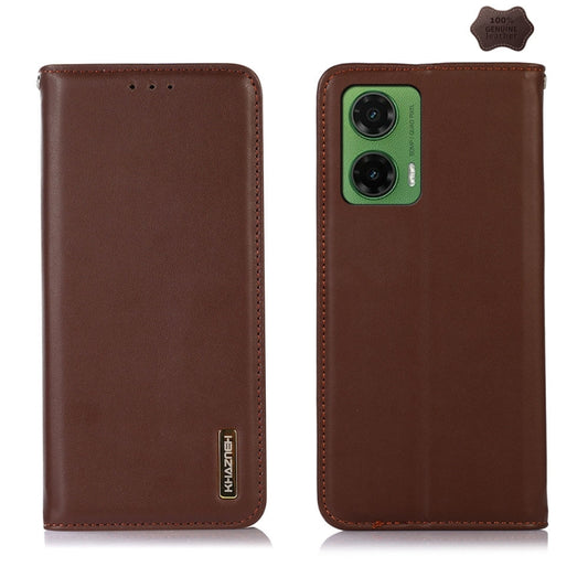 For Motorola Moto G35 KHAZNEH Nappa Top Layer Cowhide Leather Phone Case(Brown) - Motorola Cases by buy2fix | Online Shopping UK | buy2fix