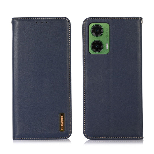 For Motorola Moto G35 KHAZNEH Nappa Top Layer Cowhide Leather Phone Case(Blue) - Motorola Cases by buy2fix | Online Shopping UK | buy2fix