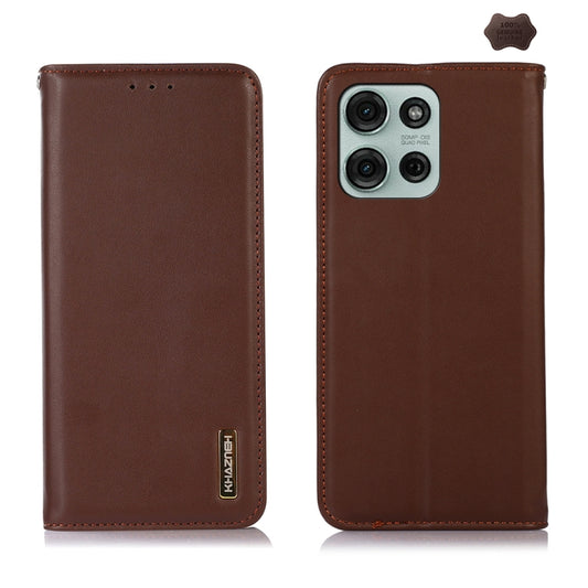 For Motorola Moto G75 5G KHAZNEH Nappa Top Layer Cowhide Leather Phone Case(Brown) - Motorola Cases by buy2fix | Online Shopping UK | buy2fix