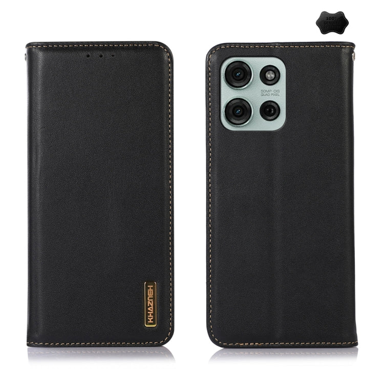 For Motorola Moto G75 5G KHAZNEH Nappa Top Layer Cowhide Leather Phone Case(Black) - Motorola Cases by buy2fix | Online Shopping UK | buy2fix