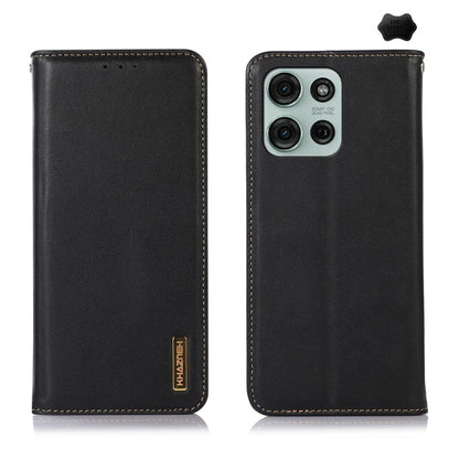 For Motorola Moto G75 5G KHAZNEH Nappa Top Layer Cowhide Leather Phone Case(Black) - Motorola Cases by buy2fix | Online Shopping UK | buy2fix