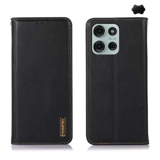 For Motorola Moto G75 5G KHAZNEH Nappa Top Layer Cowhide Leather Phone Case(Black) - Motorola Cases by buy2fix | Online Shopping UK | buy2fix