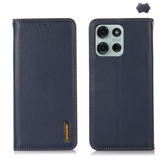 For Motorola Moto G75 5G KHAZNEH Nappa Top Layer Cowhide Leather Phone Case(Blue) - Motorola Cases by buy2fix | Online Shopping UK | buy2fix