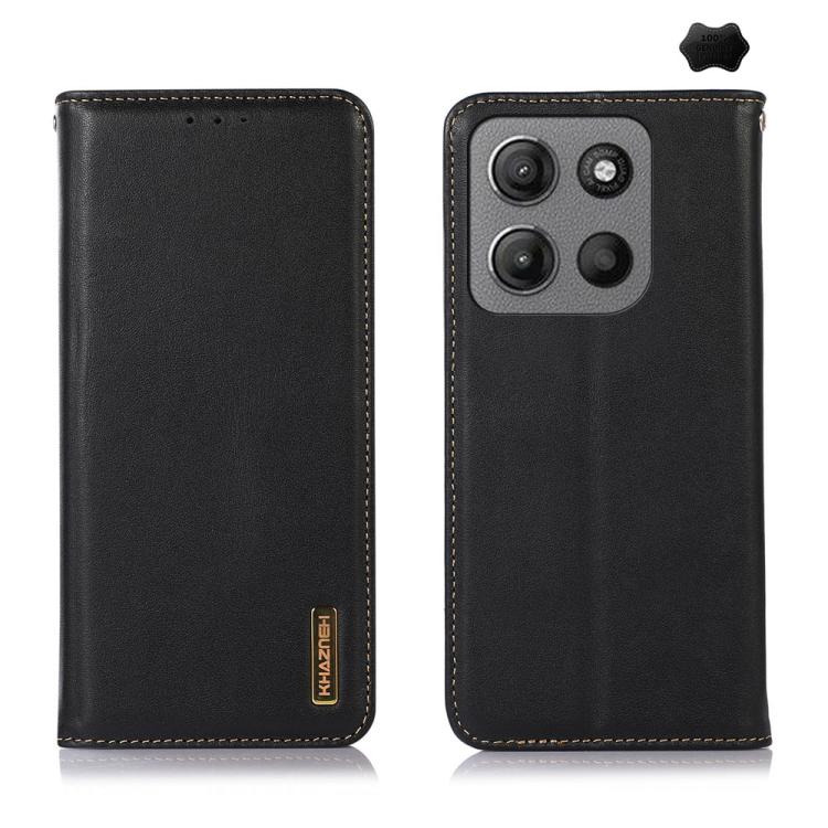 For Motorola Moto G15 4G / G05 KHAZNEH Nappa Top Layer Cowhide Leather Phone Case(Black) - Motorola Cases by buy2fix | Online Shopping UK | buy2fix