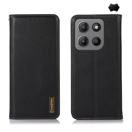 For Motorola Moto G15 4G / G05 KHAZNEH Nappa Top Layer Cowhide Leather Phone Case(Black) - Motorola Cases by buy2fix | Online Shopping UK | buy2fix