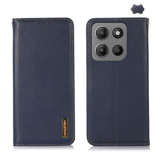 For Motorola Moto G15 4G / G05 KHAZNEH Nappa Top Layer Cowhide Leather Phone Case(Blue) - Motorola Cases by buy2fix | Online Shopping UK | buy2fix