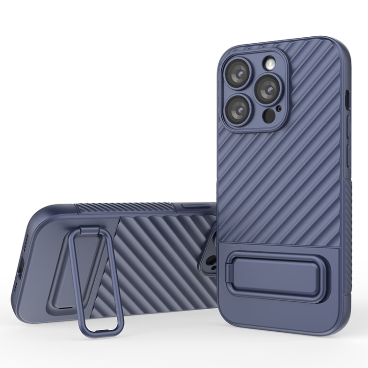 For iPhone 14 Pro Wavy Texture TPU Phone Case with Lens Film(Royal Blue) - iPhone 14 Pro Cases by buy2fix | Online Shopping UK | buy2fix