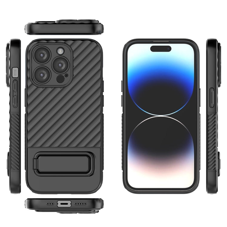 For iPhone 14 Pro Wavy Texture TPU Phone Case with Lens Film(Black) - iPhone 14 Pro Cases by buy2fix | Online Shopping UK | buy2fix