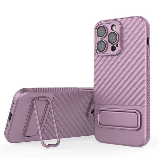 For iPhone 14 Pro Max Wavy Texture TPU Phone Case with Lens Film(Purple) - iPhone 14 Pro Max Cases by buy2fix | Online Shopping UK | buy2fix