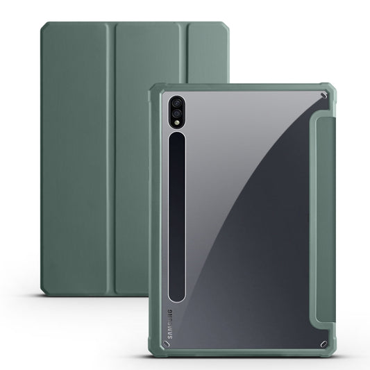 For Samsung Galaxy Tab S8 Ultra Acrylic 3-folding Smart Leather Tablet Case(Deep Green) by buy2fix