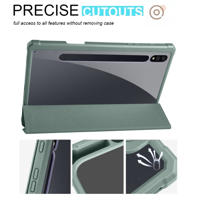 For Samsung Galaxy Tab S8 Ultra Acrylic 3-folding Smart Leather Tablet Case(Deep Green) by buy2fix