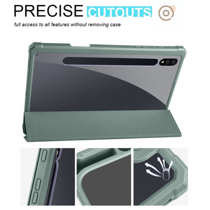 For Samsung Galaxy Tab S8 Ultra Acrylic 3-folding Smart Leather Tablet Case(Deep Green) by buy2fix
