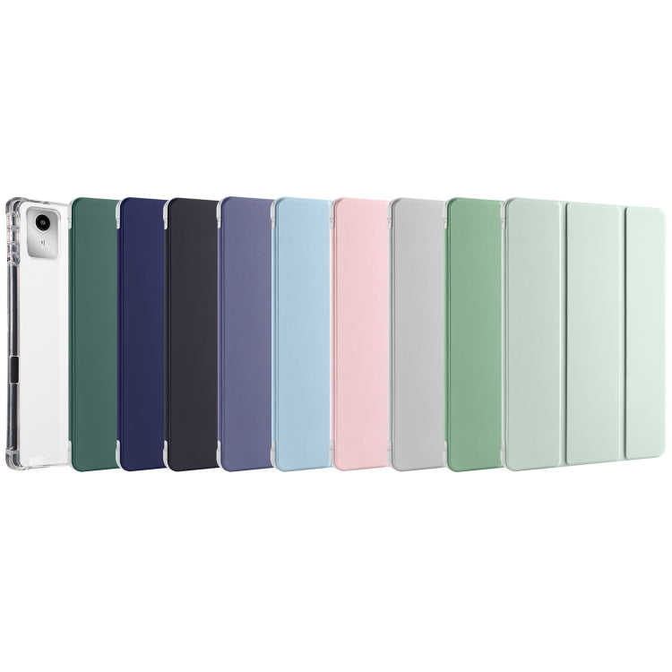 For Lenovo Tab M11 / Xiaoxin Pad 11 2024 3-fold Clear TPU Leather Tablet Case with Pen Slot(Deep Green) - Lenovo by buy2fix | Online Shopping UK | buy2fix