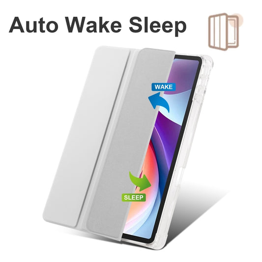 For Lenovo Tab M11 / Xiaoxin Pad 11 2024 3-fold Clear TPU Leather Tablet Case with Pen Slot(Space Grey) by buy2fix