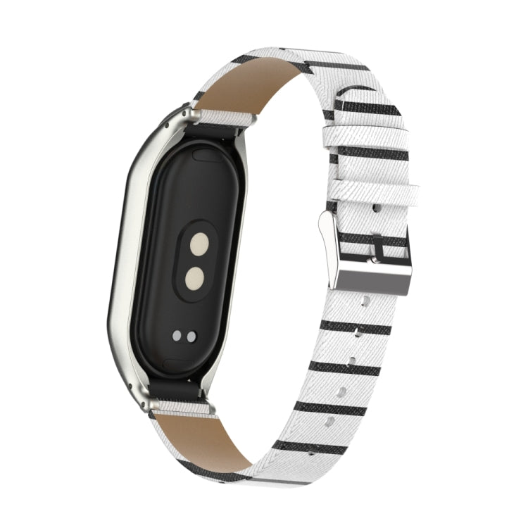 For Xiaomi Mi Band 8 Integrated Metal Case + Secondary Color Leather Watch Band(White) - Watch Bands by buy2fix | Online Shopping UK | buy2fix