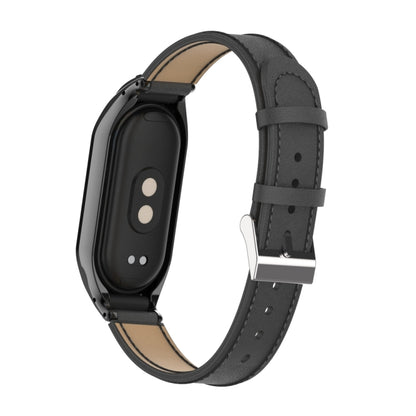 For Xiaomi Mi Band 8 Integrated Metal Case + Microfiber Sewing Leather Watch Band(Black) - Watch Bands by buy2fix | Online Shopping UK | buy2fix