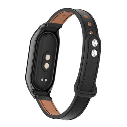 For Xiaomi Mi Band 8 Integrated Metal Case + Double Nail Microfiber Leather Watch Band(Black) - Watch Bands by buy2fix | Online Shopping UK | buy2fix