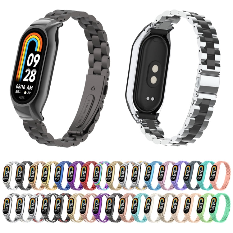 For Xiaomi Mi Band 8 Integrated Metal Case + Three-bead Watch Band(Silver) - Watch Bands by buy2fix | Online Shopping UK | buy2fix