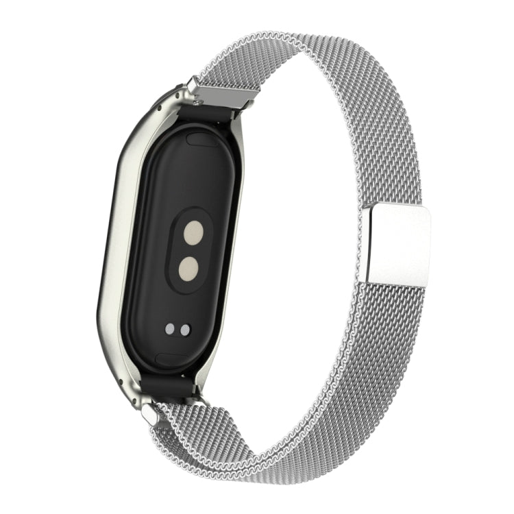 For Xiaomi Mi Band 8 Integrated Metal Case + Milanese Magnetic Watch Band(Silver) - Watch Bands by buy2fix | Online Shopping UK | buy2fix