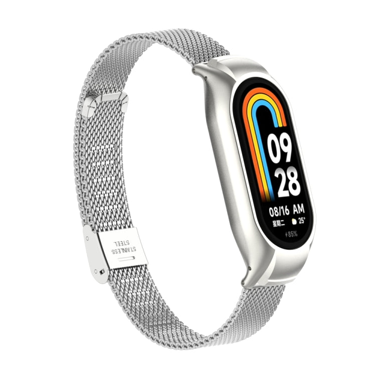 For Xiaomi Mi Band 8 Integrated Metal Case + Steel Mesh Buckle Watch Band(Silver) - Watch Bands by buy2fix | Online Shopping UK | buy2fix