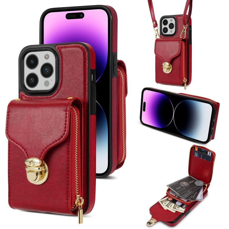 For iPhone 14 Pro Max Zipper Hardware Card Wallet Phone Case(Red) - iPhone 14 Pro Max Cases by buy2fix | Online Shopping UK | buy2fix