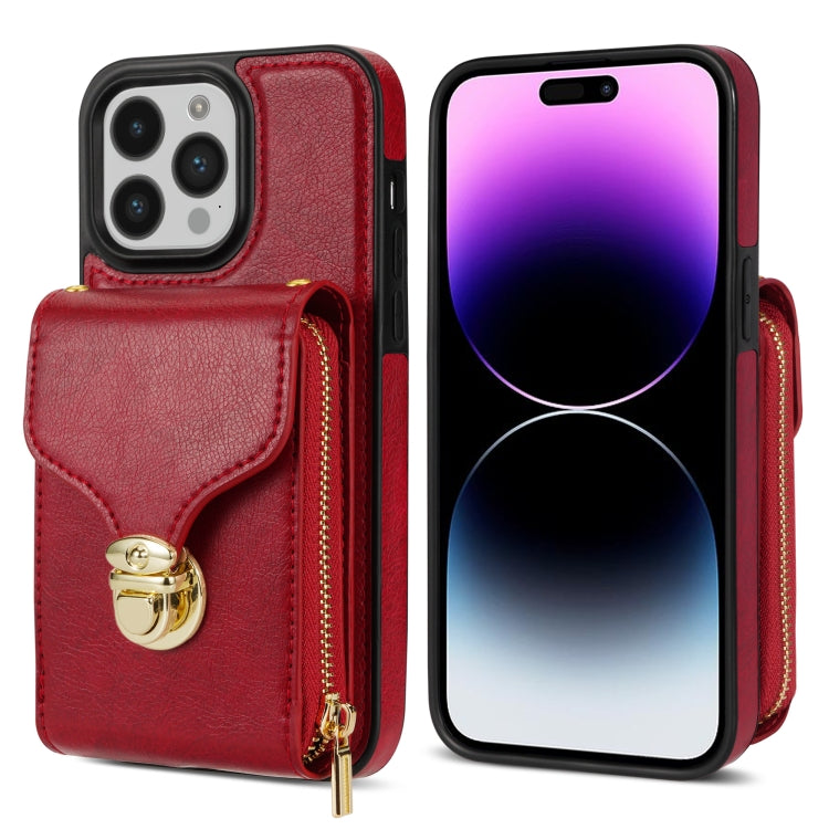For iPhone 14 Pro Max Zipper Hardware Card Wallet Phone Case(Red) - iPhone 14 Pro Max Cases by buy2fix | Online Shopping UK | buy2fix