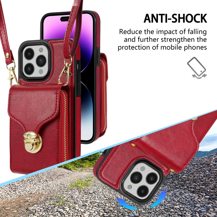 For iPhone 14 Pro Max Zipper Hardware Card Wallet Phone Case(Red) - iPhone 14 Pro Max Cases by buy2fix | Online Shopping UK | buy2fix