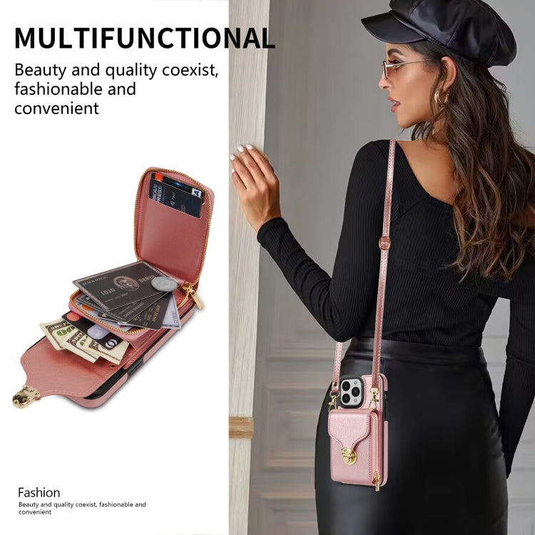 For iPhone 14 Pro Max Zipper Hardware Card Wallet Phone Case(Rose Gold) - iPhone 14 Pro Max Cases by buy2fix | Online Shopping UK | buy2fix