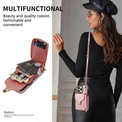 For iPhone 14 Pro Max Zipper Hardware Card Wallet Phone Case(Rose Gold) - iPhone 14 Pro Max Cases by buy2fix | Online Shopping UK | buy2fix