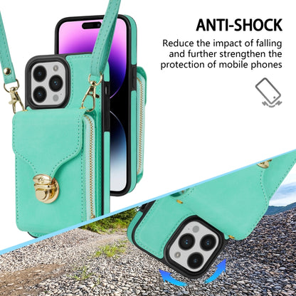 For iPhone 14 Pro Max Zipper Hardware Card Wallet Phone Case(Mint Green) - iPhone 14 Pro Max Cases by buy2fix | Online Shopping UK | buy2fix