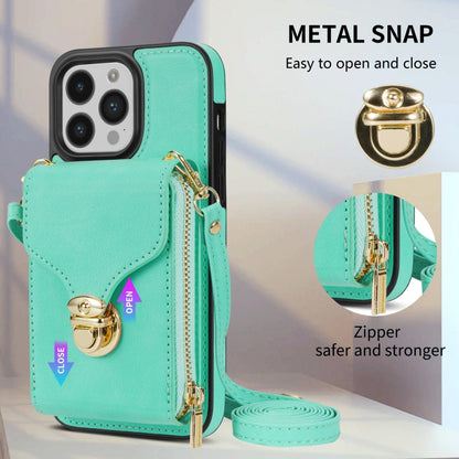 For iPhone 14 Pro Max Zipper Hardware Card Wallet Phone Case(Mint Green) - iPhone 14 Pro Max Cases by buy2fix | Online Shopping UK | buy2fix