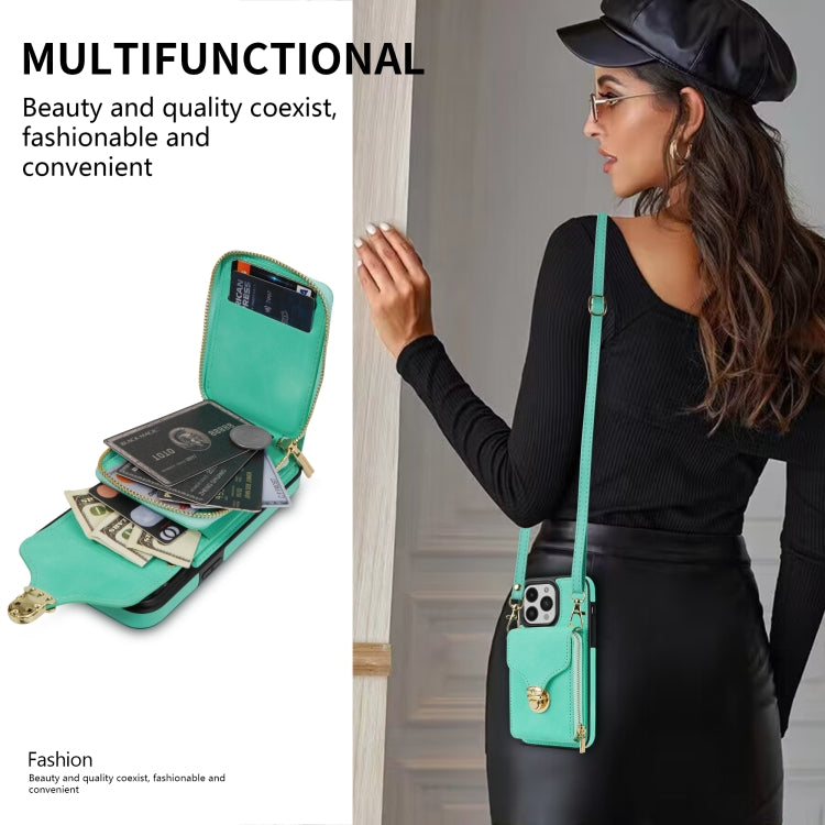 For iPhone 14 Pro Max Zipper Hardware Card Wallet Phone Case(Mint Green) - iPhone 14 Pro Max Cases by buy2fix | Online Shopping UK | buy2fix