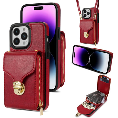 For iPhone 14 Pro Zipper Hardware Card Wallet Phone Case(Red) - iPhone 14 Pro Cases by buy2fix | Online Shopping UK | buy2fix