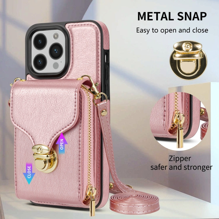 For iPhone 14 Pro Zipper Hardware Card Wallet Phone Case(Rose Gold) - iPhone 14 Pro Cases by buy2fix | Online Shopping UK | buy2fix