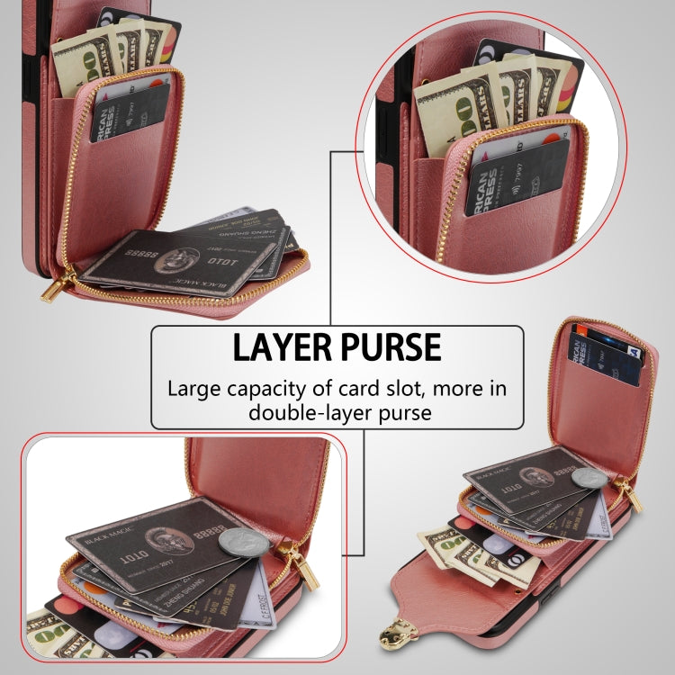 For iPhone 14 Pro Zipper Hardware Card Wallet Phone Case(Rose Gold) - iPhone 14 Pro Cases by buy2fix | Online Shopping UK | buy2fix