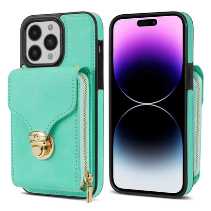 For iPhone 14 Pro Zipper Hardware Card Wallet Phone Case(Mint Green) - iPhone 14 Pro Cases by buy2fix | Online Shopping UK | buy2fix