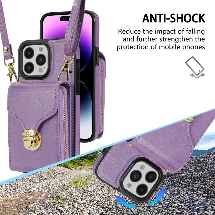 For iPhone 14 Pro Zipper Hardware Card Wallet Phone Case(Purple) - iPhone 14 Pro Cases by buy2fix | Online Shopping UK | buy2fix