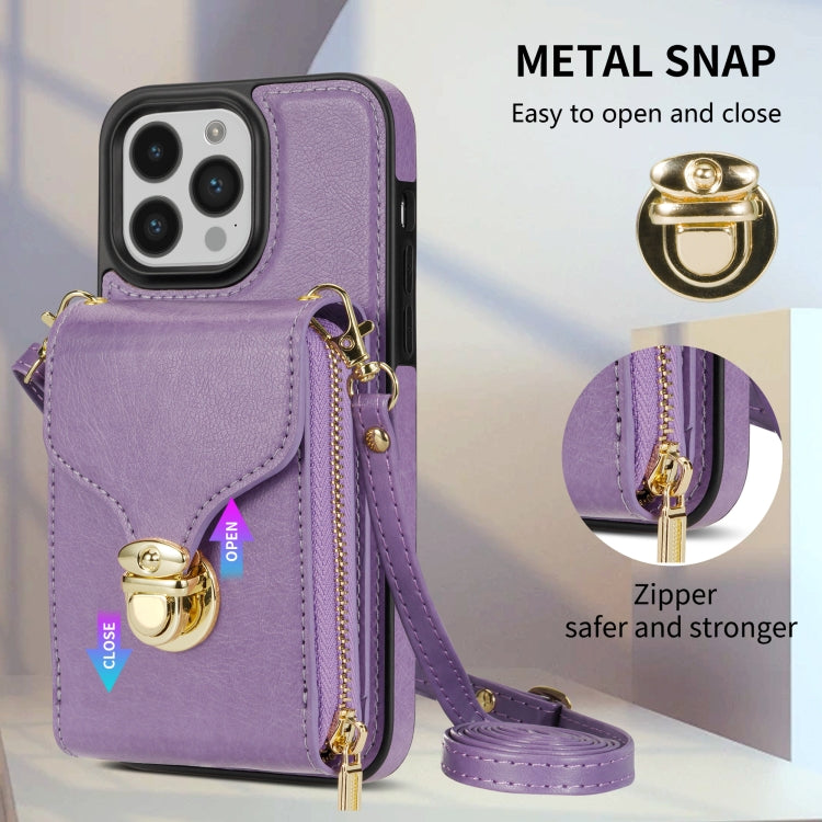 For iPhone 14 Pro Zipper Hardware Card Wallet Phone Case(Purple) - iPhone 14 Pro Cases by buy2fix | Online Shopping UK | buy2fix