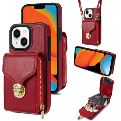 For iPhone 14 Plus Zipper Hardware Card Wallet Phone Case(Red) - iPhone 14 Plus Cases by buy2fix | Online Shopping UK | buy2fix