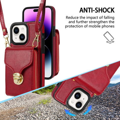 For iPhone 14 Plus Zipper Hardware Card Wallet Phone Case(Red) - iPhone 14 Plus Cases by buy2fix | Online Shopping UK | buy2fix