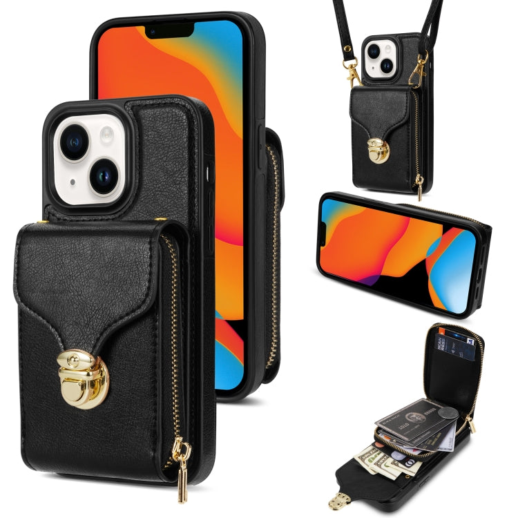 For iPhone 14 Plus Zipper Hardware Card Wallet Phone Case(Black) - iPhone 14 Plus Cases by buy2fix | Online Shopping UK | buy2fix