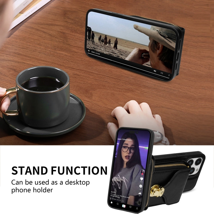 For iPhone 14 Plus Zipper Hardware Card Wallet Phone Case(Black) - iPhone 14 Plus Cases by buy2fix | Online Shopping UK | buy2fix