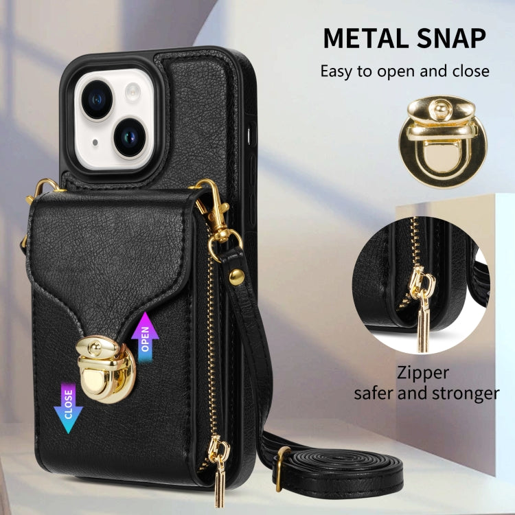 For iPhone 14 Plus Zipper Hardware Card Wallet Phone Case(Black) - iPhone 14 Plus Cases by buy2fix | Online Shopping UK | buy2fix