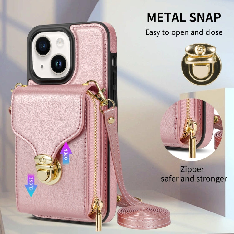 For iPhone 14 Plus Zipper Hardware Card Wallet Phone Case(Rose Gold) - iPhone 14 Plus Cases by buy2fix | Online Shopping UK | buy2fix