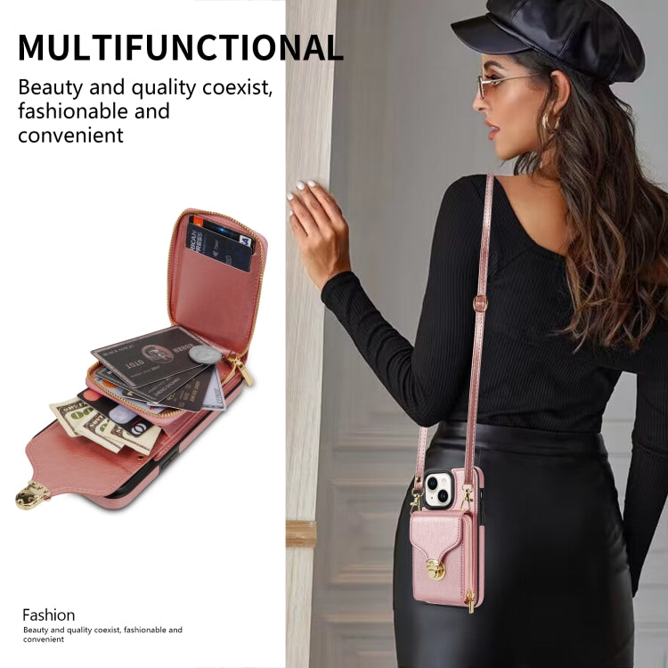 For iPhone 14 Plus Zipper Hardware Card Wallet Phone Case(Rose Gold) - iPhone 14 Plus Cases by buy2fix | Online Shopping UK | buy2fix