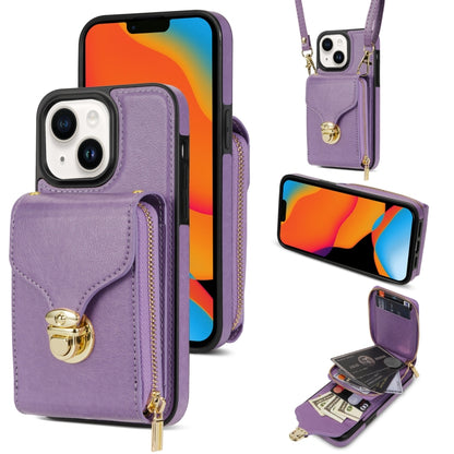 For iPhone 14 Plus Zipper Hardware Card Wallet Phone Case(Purple) - iPhone 14 Plus Cases by buy2fix | Online Shopping UK | buy2fix