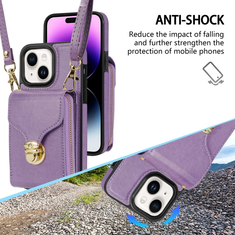 For iPhone 14 Plus Zipper Hardware Card Wallet Phone Case(Purple) - iPhone 14 Plus Cases by buy2fix | Online Shopping UK | buy2fix