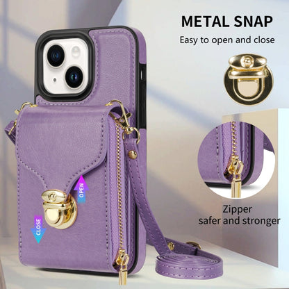 For iPhone 14 Plus Zipper Hardware Card Wallet Phone Case(Purple) - iPhone 14 Plus Cases by buy2fix | Online Shopping UK | buy2fix